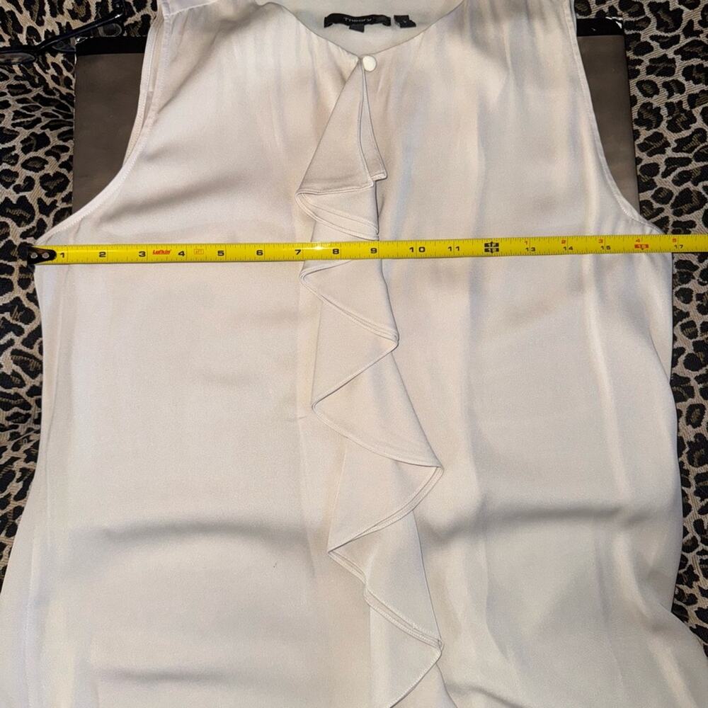 Theory Ivory Silk Ruffle Sleeveless Blouse (v) - Picture 8 of 9